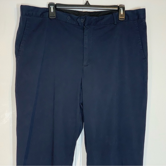 NORDSTROM Trim Straight Leg Stretch Flat Front Chino Trousers in Black - Picture 3 of 11